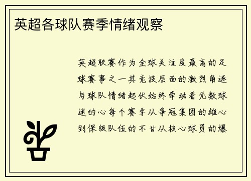 英超各球队赛季情绪观察